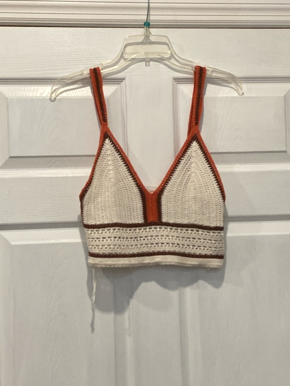 American Eagle Outfitters Cream and Rust Crochet Crop Top